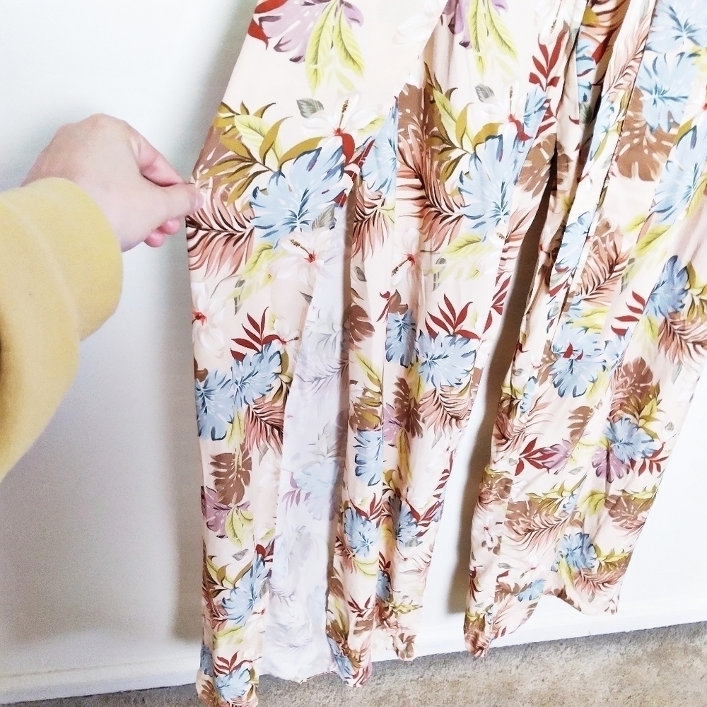 Drew Beige Tropical Leaf Print Wide Split Leg Pants Size Xs NWT - Picture 4 of 8